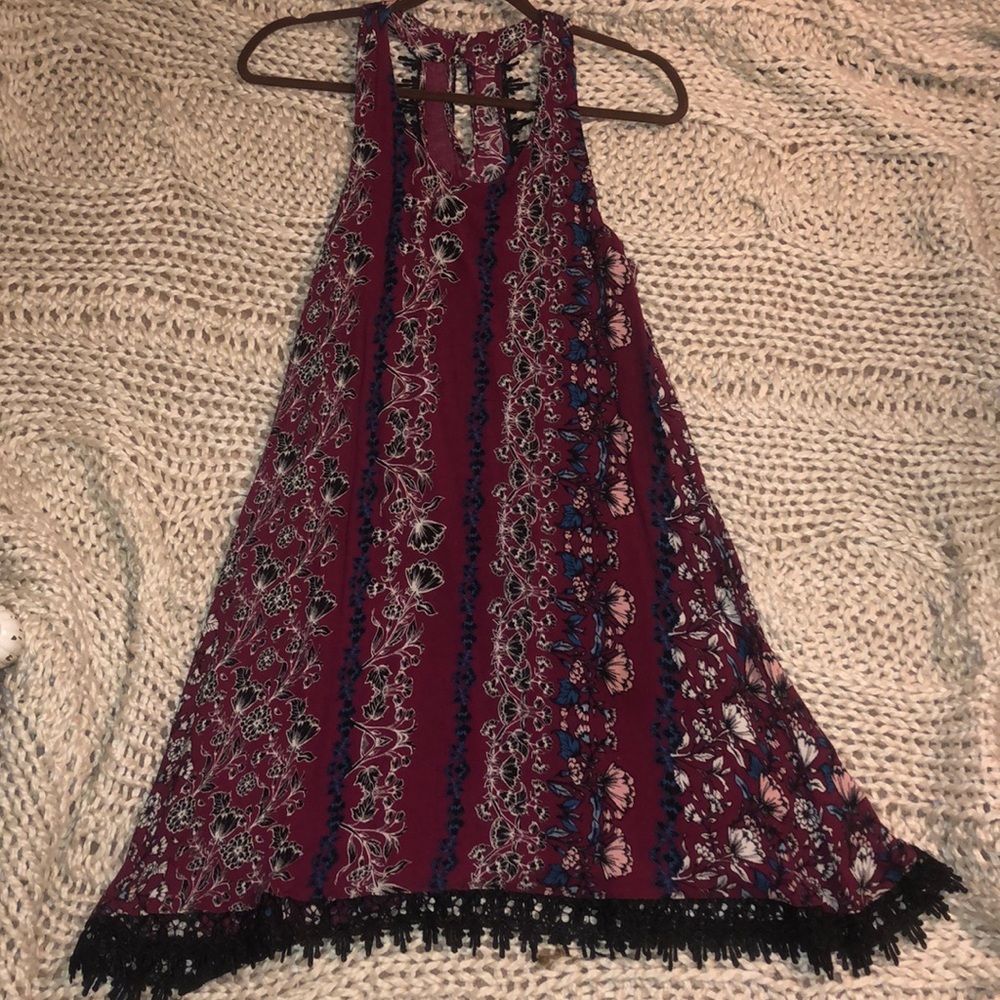 Burgundy floral skater dress